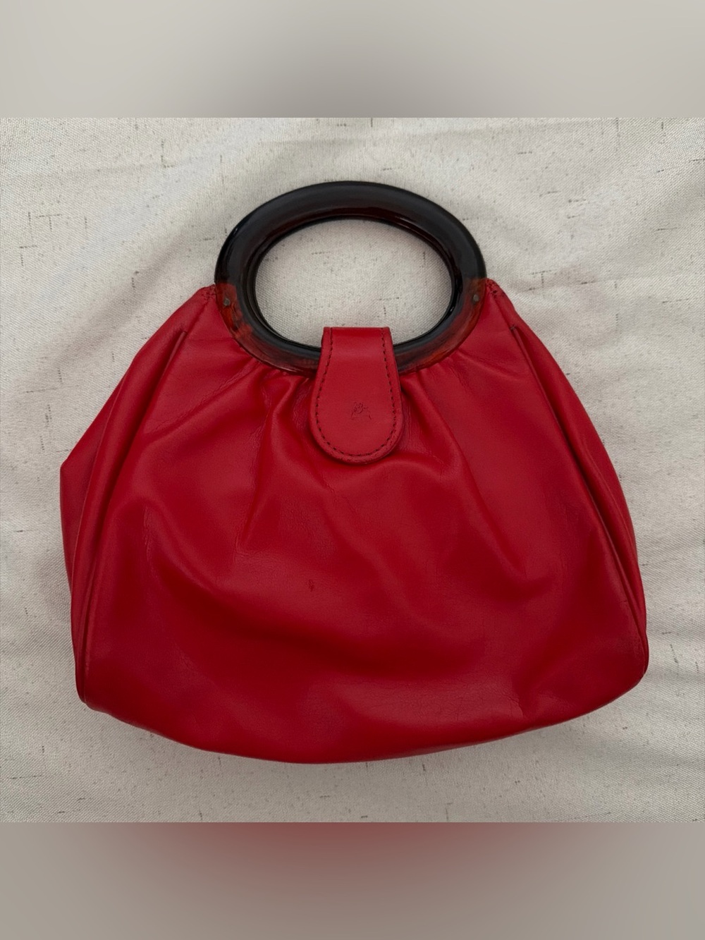 Vintage Red Top Handle Bag with Lucite Tortoiseshell Handle